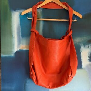 Vera Pelle Orange Shoulder Bag Pebbled Leather Backpack Bag